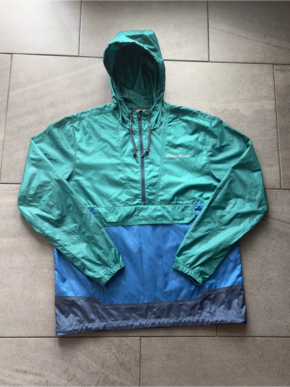 Eddie Bauer Colorblock Windbreaker Anorak Men’s M Half Zip Hooded Jacket